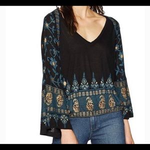 Free people medallion top in black, blue and gold